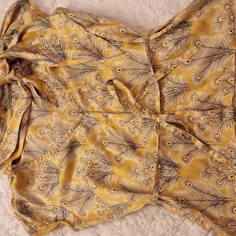 Free People Elegant Gold Feather Print Women's 100% Silk Blouse Sise 2 - Picture 10 of 10